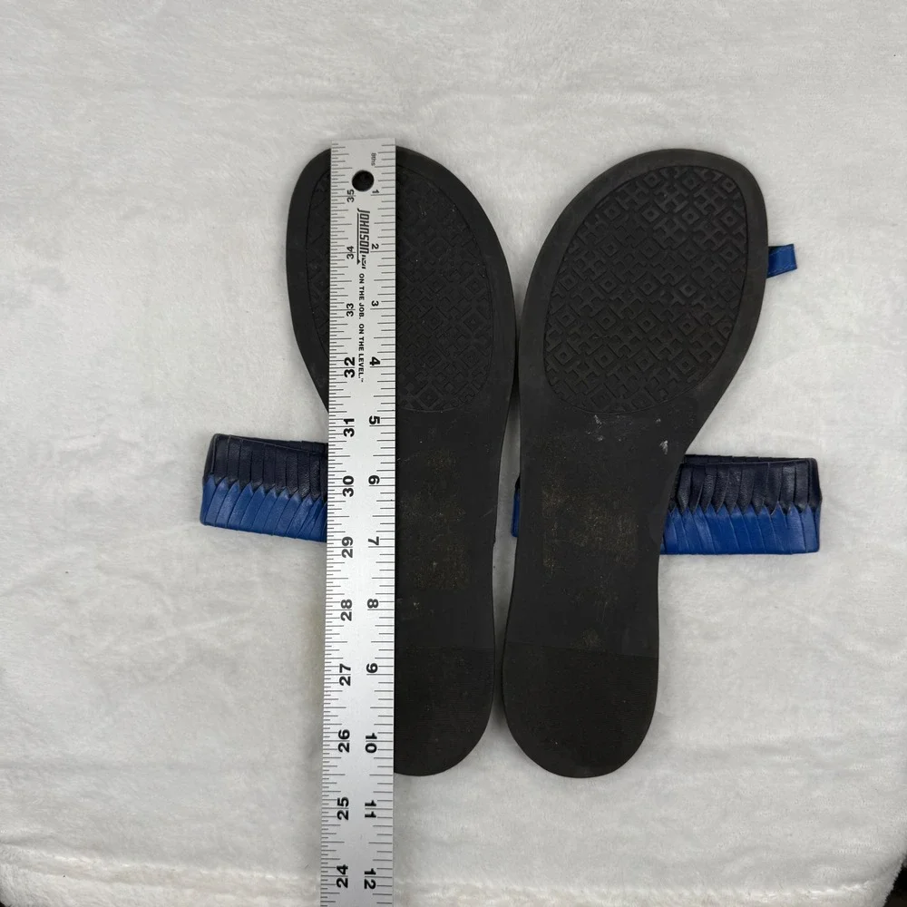 Tory Burch Blue Woven Leather‎ Toe Ring Slide Flat Sandals Womens 8.5 Estimated